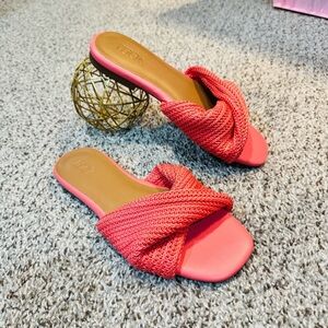 New🎀 Coral Raffia Knot Slide Sandals ☀️ Nordstrom Rack Women’s Size 6.5